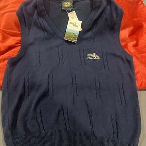 VTG Pebble Beach Cable Knit Sweater Vest Adult Large Navy Preppy V-Neck Golf